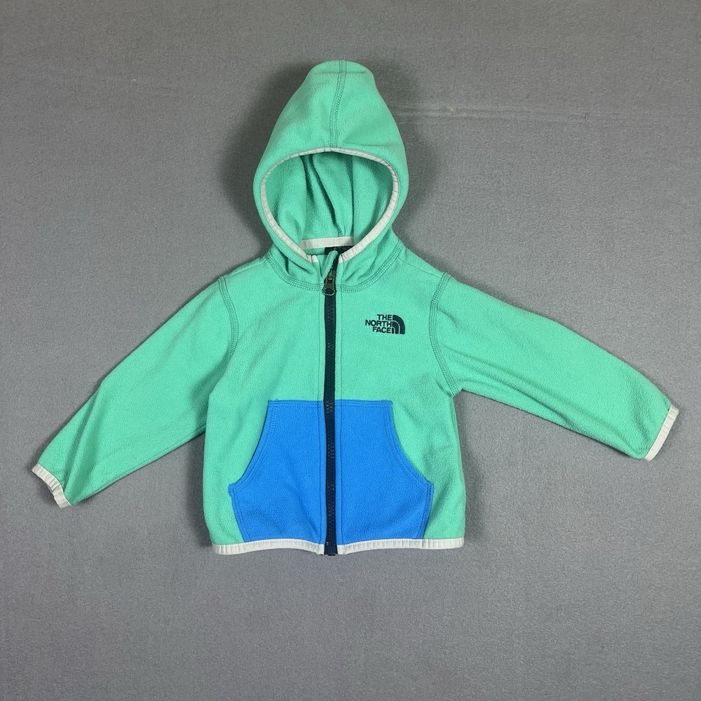 The North Face Fleece Hoodie Baby 6-12 Months Green Blue Full Zip Jacket
